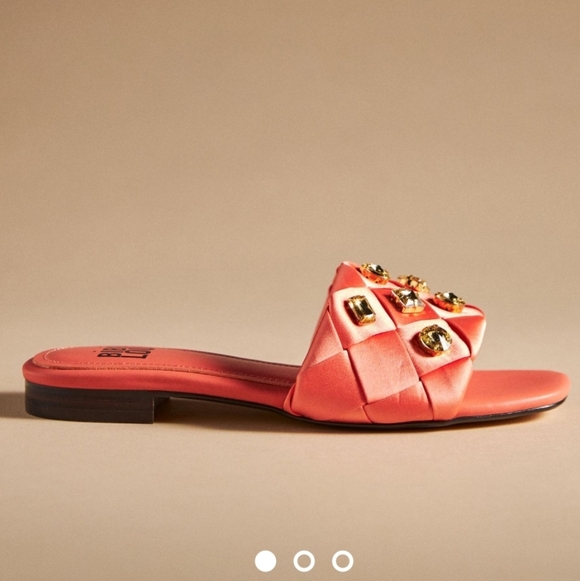 BIBI LOU x Anthropologie satin woven embellished Square toe Orange Sandals - Picture 2 of 16